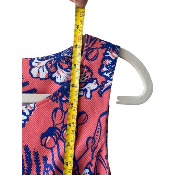 Talbots Coral Pink Blue Hibiscus Floral Print Shift Dress Size 10 Sleeveless - Picture 7 of 8